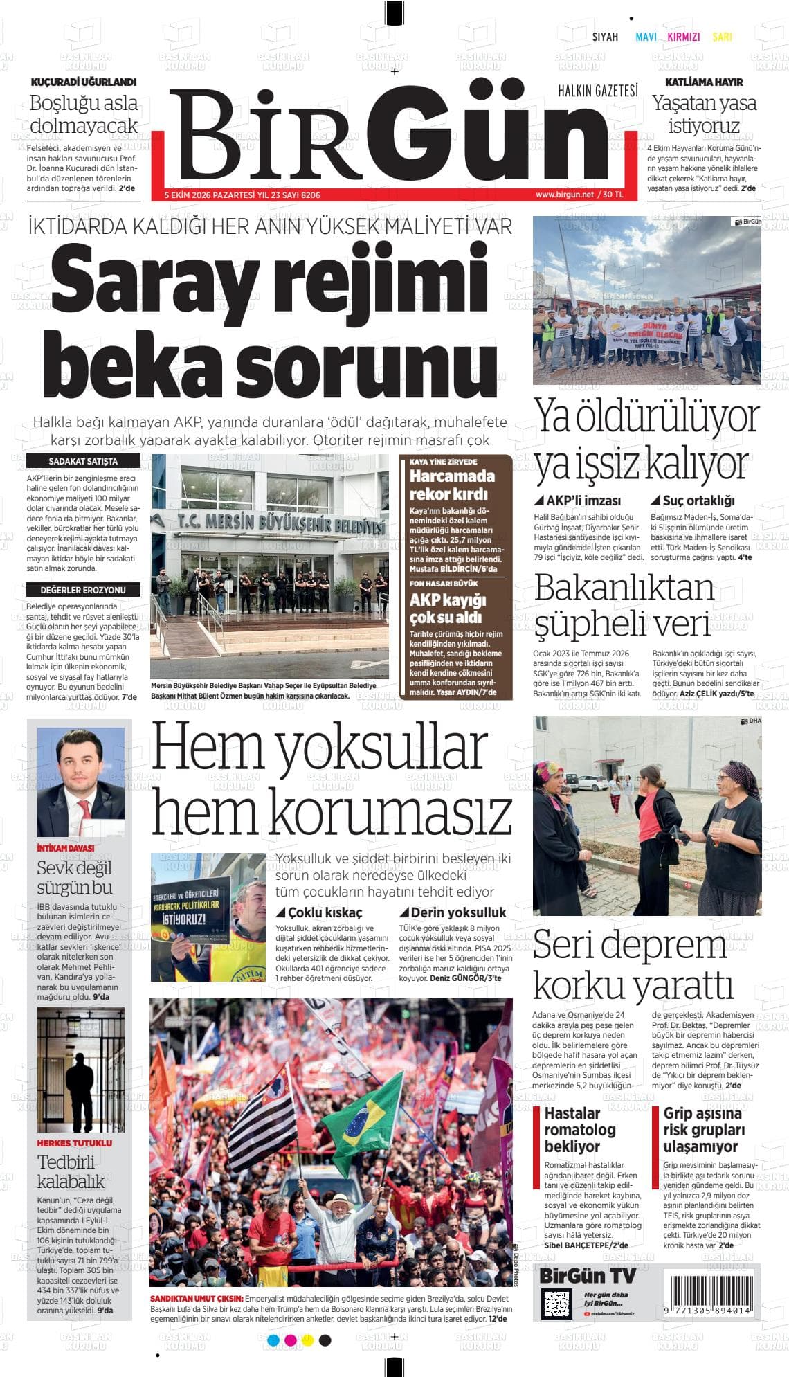 BirGün gazetesinin bugünkü ilk sayfası