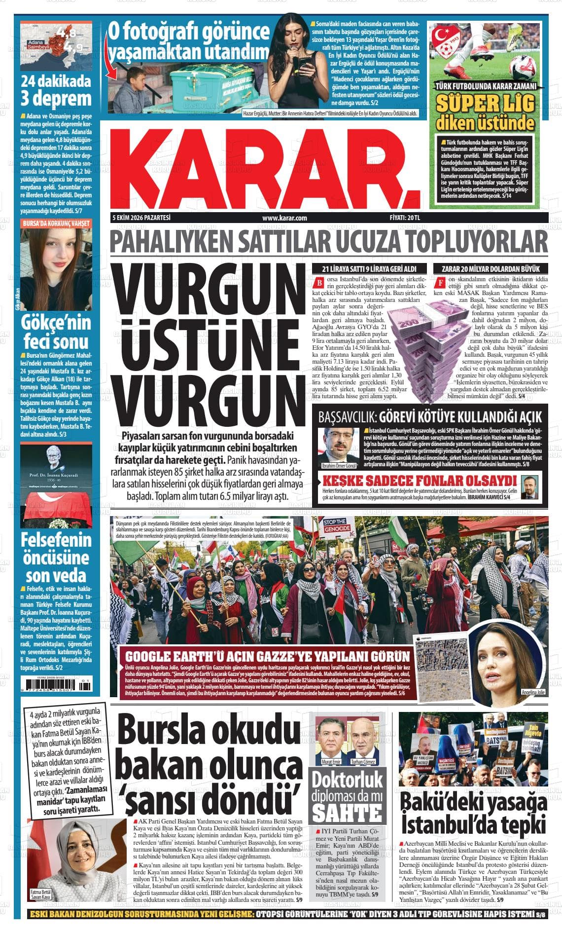 Karar gazetesinin bugünkü ilk sayfası