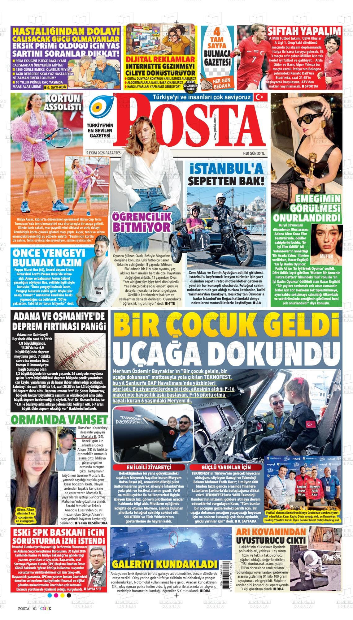 Posta gazetesinin bugünkü ilk sayfası